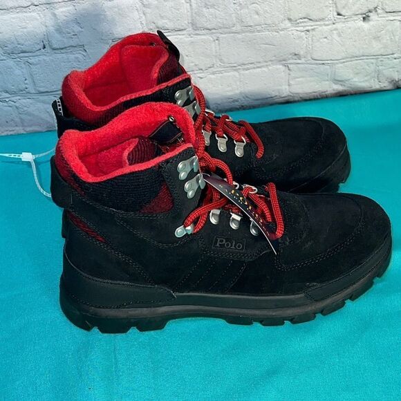 POLO RALPH LAUREN Oslo Tactical‎ Boot Black Suede Leather with Red Buffalo Check - Picture 2 of 12
